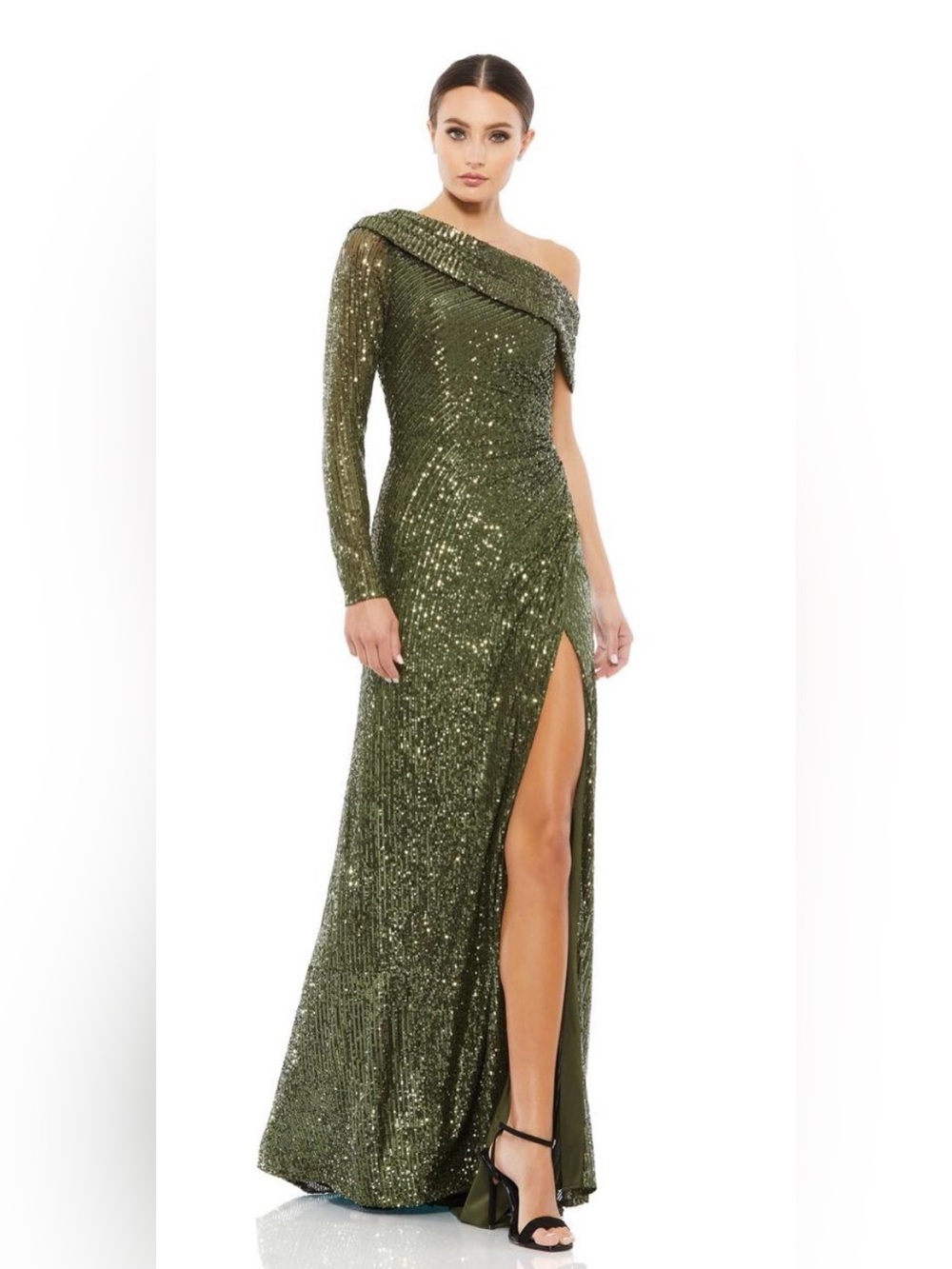 Ieena by Mac Duggal Olive Sequin Gown — Red Carpet Glam Moment